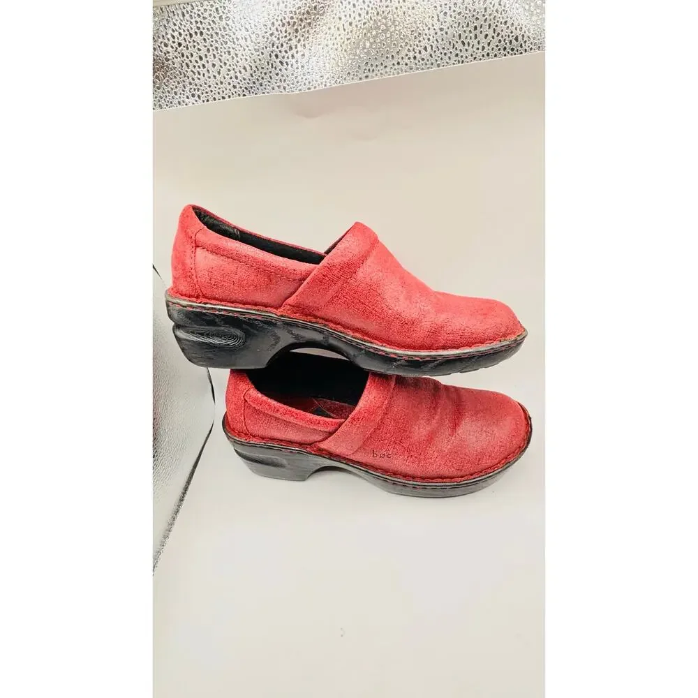 Born Concept BOC Peggy red linen look suede leather clogs slip on shoes sz 9.5